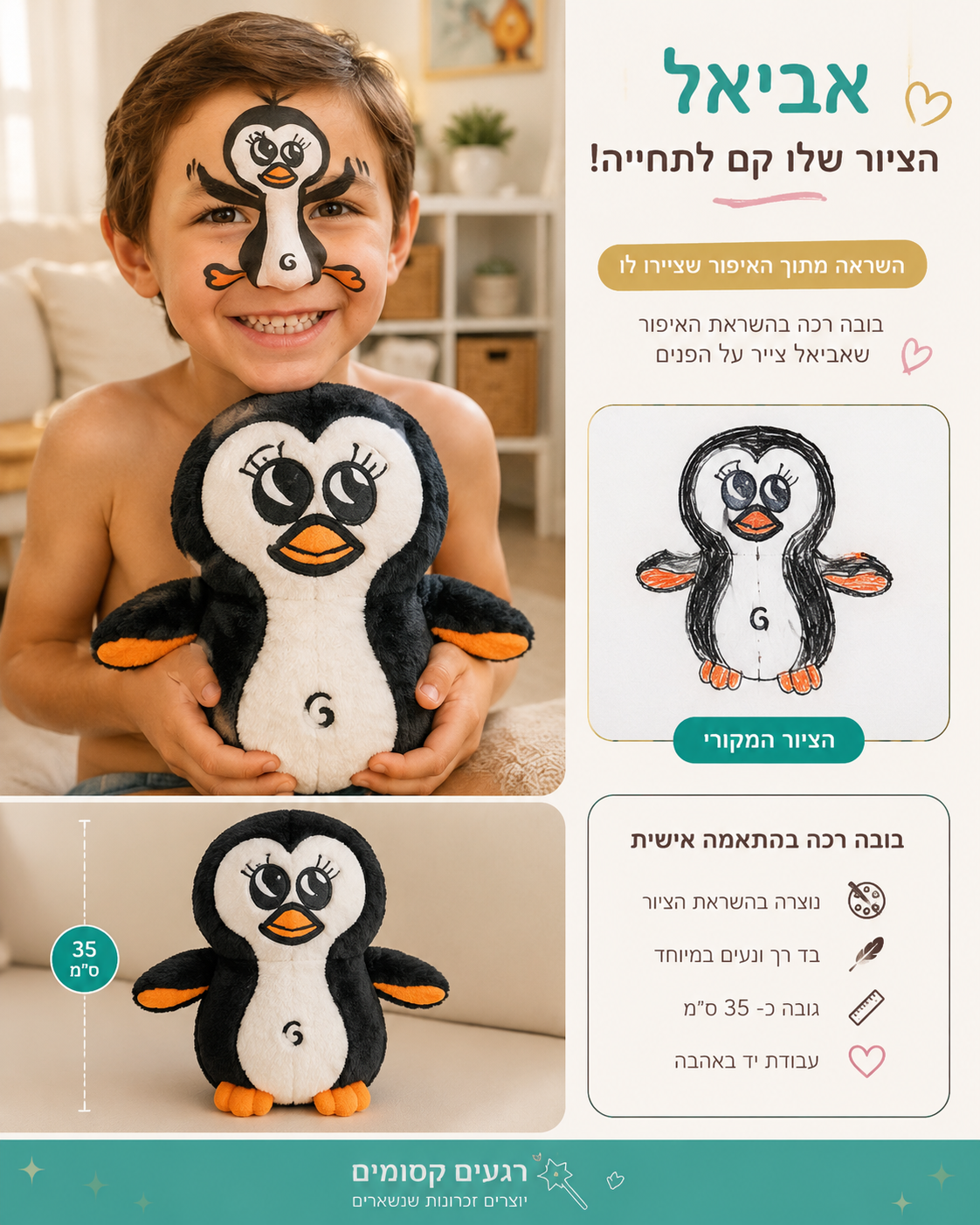 אביאל עם בובה אישית בהשראת ציור ואיפור פנים